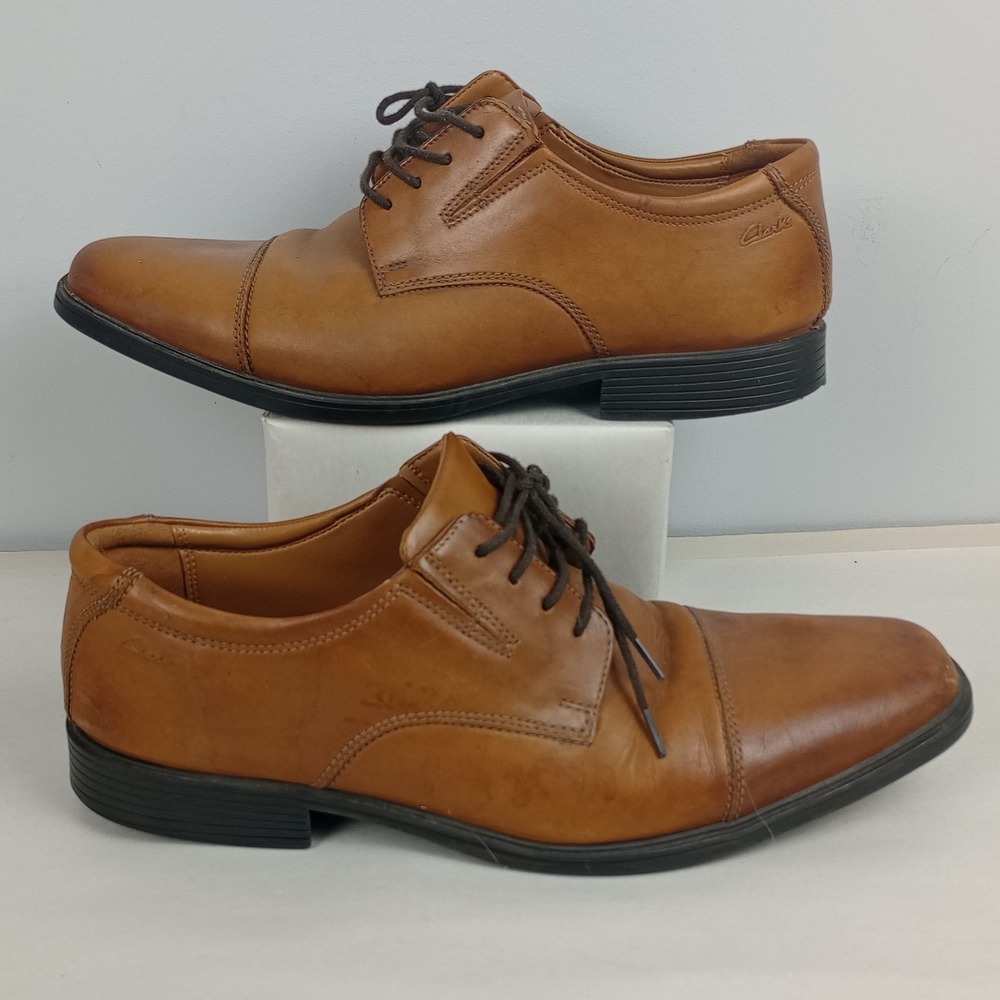 Clarks Mens 10.5M Brown Leather Cap Toe Lace Up Comfort Derby Oxford Shoes